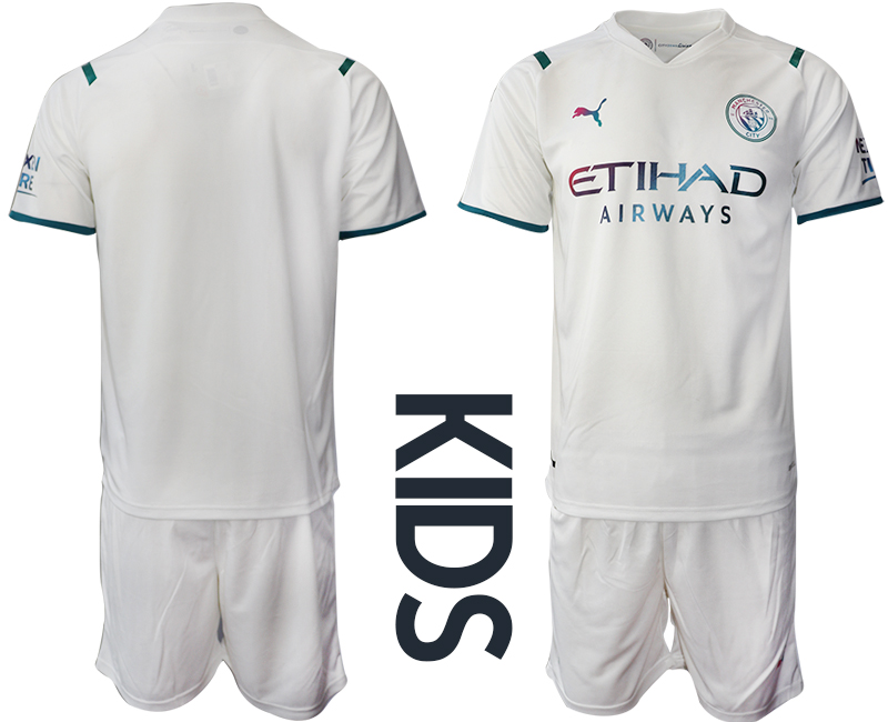 Youth 2021-2022 Club Manchester City away white blank Soccer Jersey